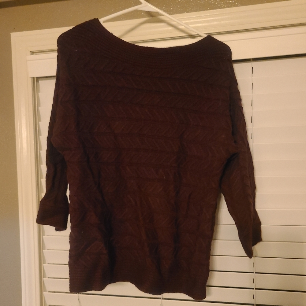 New York and Company Cable Knit Boat Neck Maroon Sweater